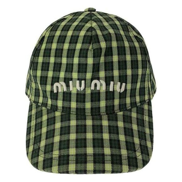 Miu Miu Green Plaid Check Hat - Picture 2 of 6